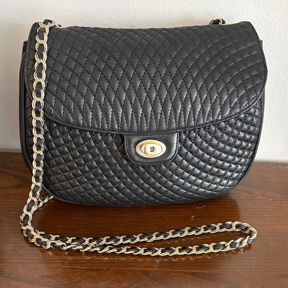 BALLY Vintage Quilted Lambskin Crossbody Shoulder Bag
